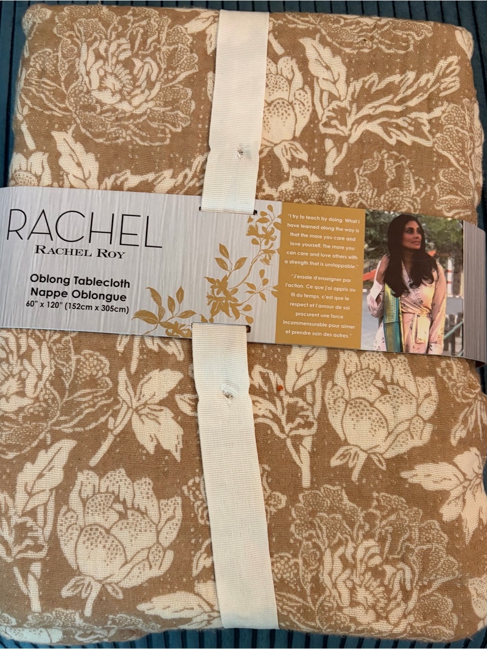 Brand new RACHEL Rachel Roy Tan Floral Oblong Tablecloth with Cream Print